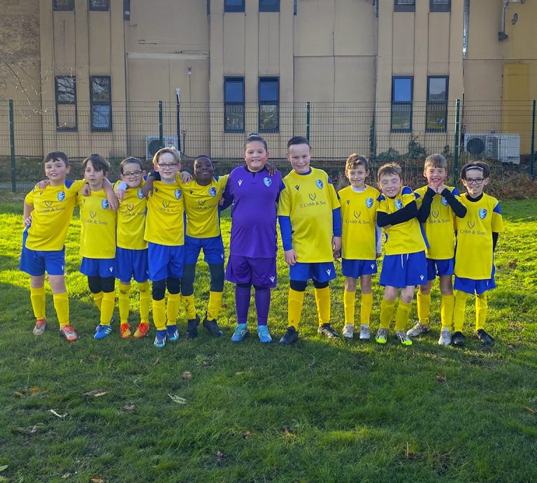 Boys and girls in Canvey Island Youth FC Football Kit yellow and blue